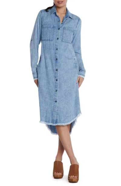 Wash Lab Denim Fringe Denim Midi Shirtdress In Juneau Blue