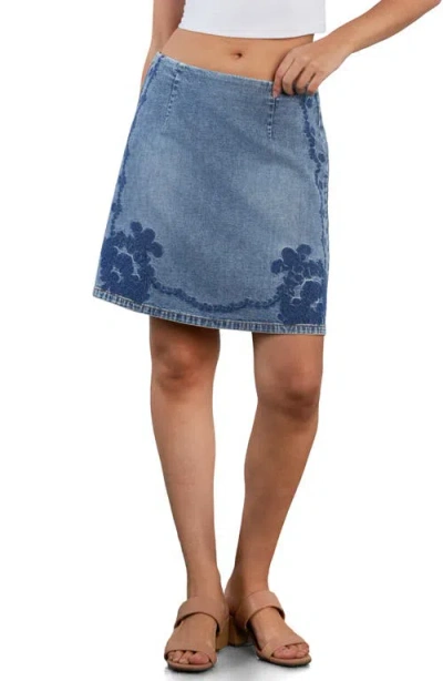 Wash Lab Denim Heritage Embroidered Miniskirt In Blue