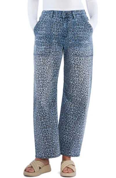 Wash Lab Denim High Waist Animal Print Barrel Leg Jeans In Denim Leopard