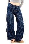 Wash Lab Denim High Waist Straight Leg Cargo Jeans In Blue