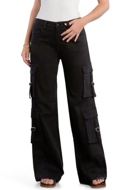 Wash Lab Denim High Waist Straight Leg Cargo Jeans In Black