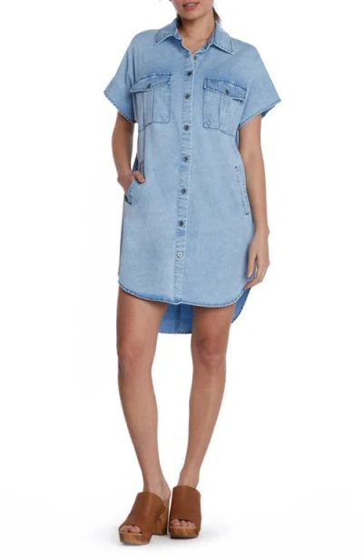 Wash Lab Denim High/low Denim Shirtdress In Sky Blue