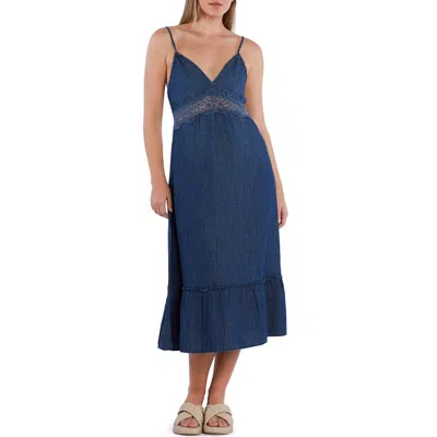Wash Lab Denim Jolie Lace Inset Cotton Blend Dress In Jolie Blue