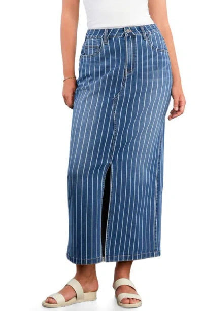 Wash Lab Denim Julia Stripe Denim Maxi Skirt In Blue Denim Stripes