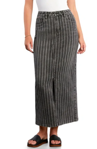 Wash Lab Denim Julia Stripe Denim Maxi Skirt In Grey Denim Stripes
