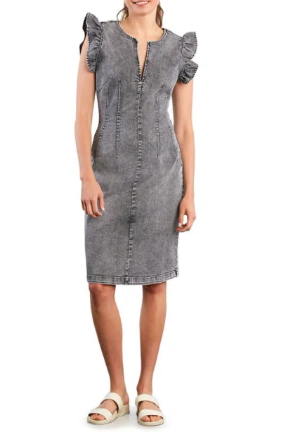 Wash Lab Denim Kitten Ruffle Sleeve Denim Dress In Gray
