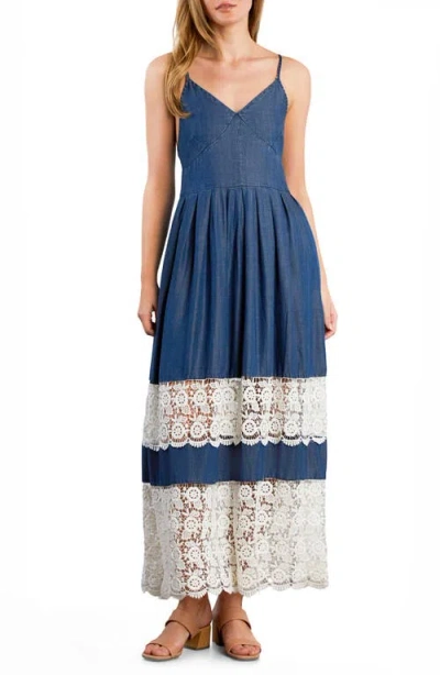 Wash Lab Denim Light Veil Lace Inset Midi Dress
