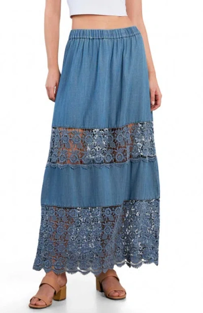 Wash Lab Denim Light Veil Maxi Skirt In Blue