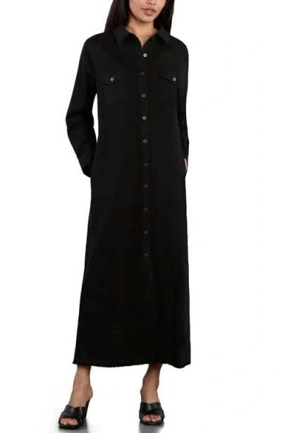 Wash Lab Denim Long Sleeve Denim Maxi Shirtdress In Black