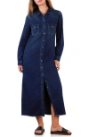 Wash Lab Denim Long Sleeve Denim Maxi Shirtdress In Blue