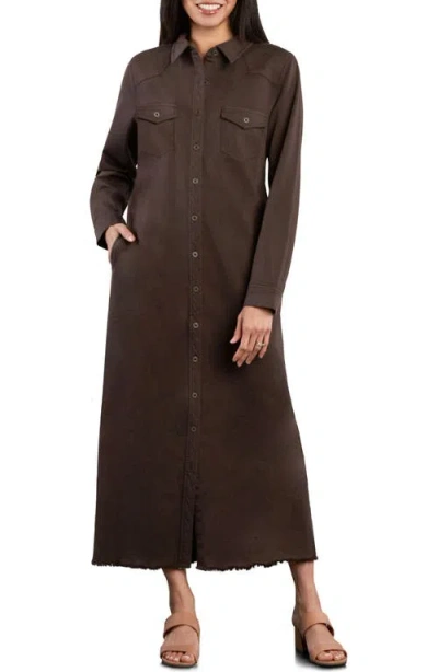 Wash Lab Denim Long Sleeve Denim Maxi Shirtdress In Brown
