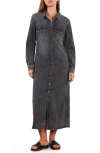 Wash Lab Denim Long Sleeve Denim Maxi Shirtdress In Gray
