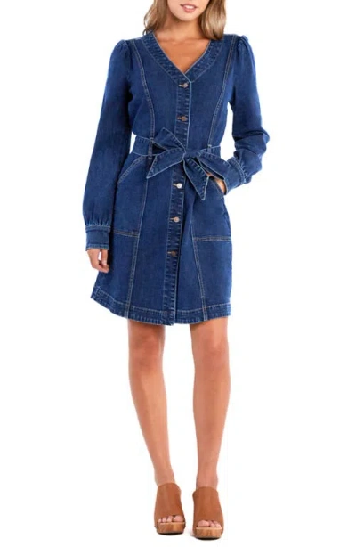 Wash Lab Denim Long Sleeve Denim Shirtdress In Charlotte Blue