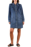 Wash Lab Denim Lovely Ruffle Long Sleeve Denim Dress In Blue