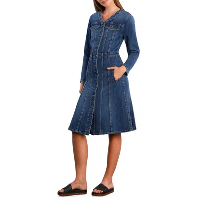 Wash Lab Denim Madison Long Sleeve Stretch Denim Midi Dress In Blue