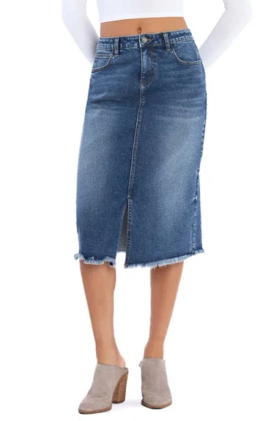 Wash Lab Denim Margo Raw Hem Denim Midi Skirt In Margo Blue