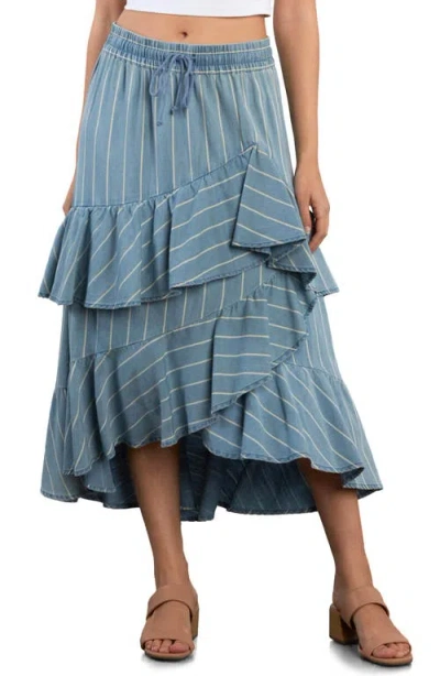 Wash Lab Denim Moonlit Ruffle Midi Skirt In Multi