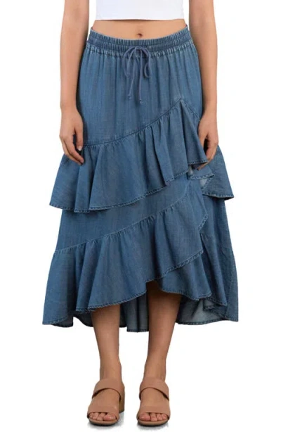 Wash Lab Denim Moonlit Ruffle Midi Skirt In Multi