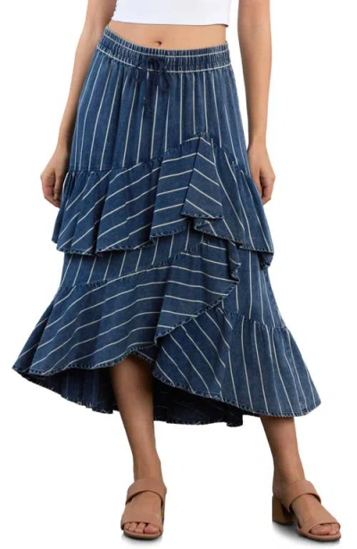 Wash Lab Denim Moonlit Ruffle Midi Skirt In Multi