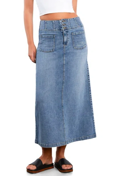 Wash Lab Denim Norah Stretch Denim Maxi Skirt In Blue