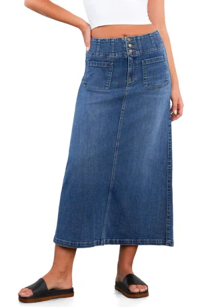 Wash Lab Denim Norah Stretch Denim Maxi Skirt In Blue