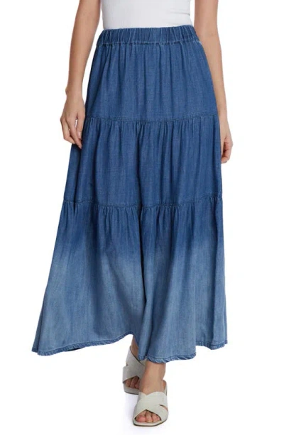 Wash Lab Denim Ombré Tiered Denim Maxi Skirt In Glacier Blue