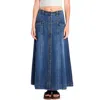 Wash Lab Denim Panel Front Button Denim Maxi Skirt