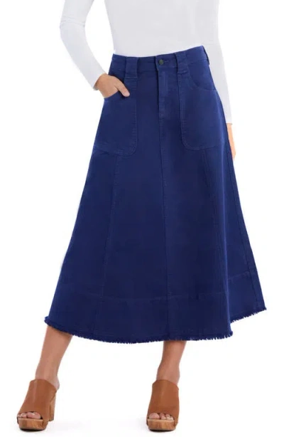 Wash Lab Denim Patch Pocket Denim Midi Skirt In Blue Stone