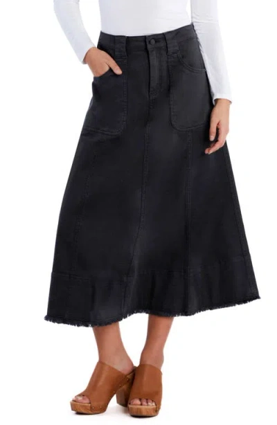 Wash Lab Denim Patch Pocket Denim Midi Skirt In Liquorice
