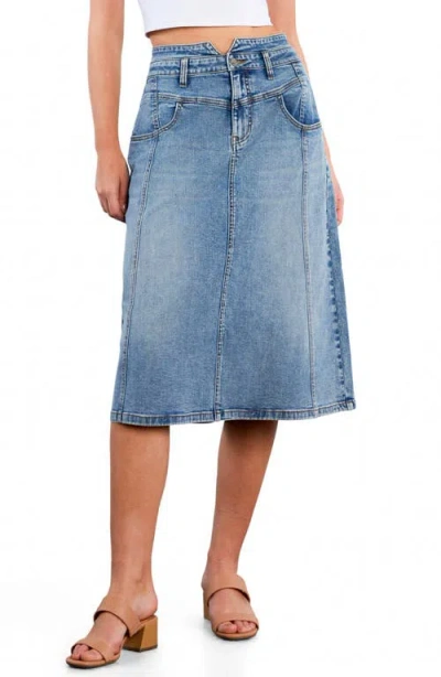 Wash Lab Denim Penelope Denim Midi Skirt In Blue