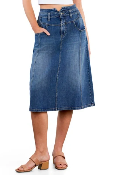 Wash Lab Denim Penelope Denim Midi Skirt In Blue