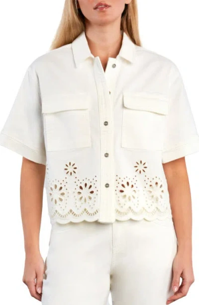 Wash Lab Denim Petal Eyelet Denim Button-up Shirt In Multi