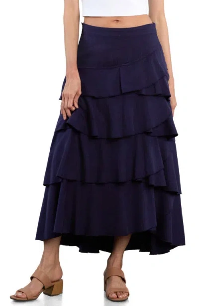 Wash Lab Denim Petal Tiered Denim Maxi Skirt In Blue