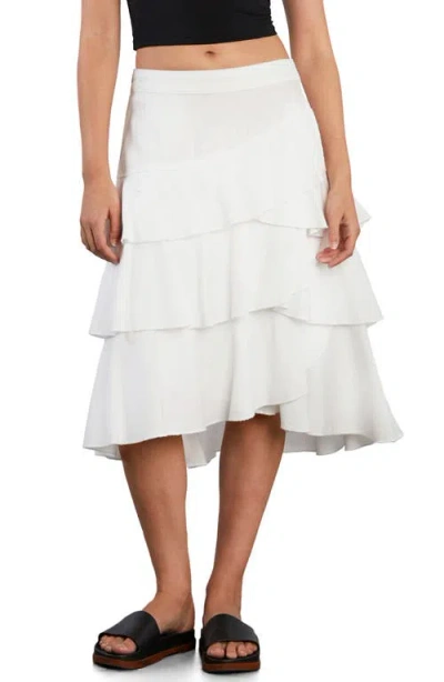 Wash Lab Denim Petal Tiered Denim Midi Skirt In White