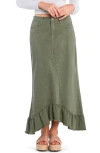 Wash Lab Denim Pieced Ruffle Denim Maxi Skirt In Olive