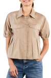 Wash Lab Denim Pincess Pleated Shirt In Brown