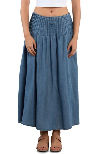Wash Lab Denim Pintuck Denim Maxi Skirt In Blue