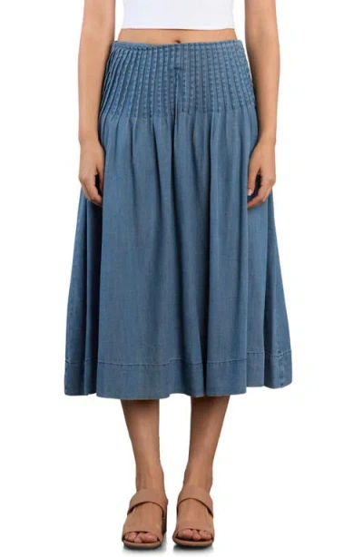 Wash Lab Denim Pintuck Midi Skirt In Denim Dusk
