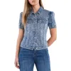 Wash Lab Denim Puff Sleeve Denim Jacket In Denim Leopard