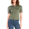 Wash Lab Denim Puff Sleeve Denim Jacket In Olive