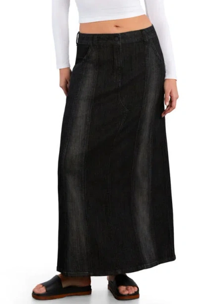 Wash Lab Denim Road Trip Denim Maxi Skirt In Black