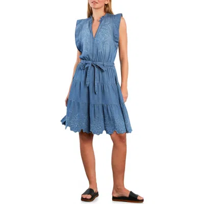 Wash Lab Denim Rose Eyelet Embroidered Denim Dress In Multi