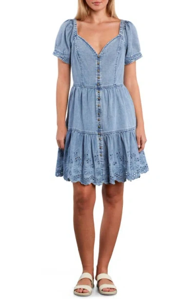 Wash Lab Denim Ruby Eyelet Tiered Denim Midi Dress In Blue