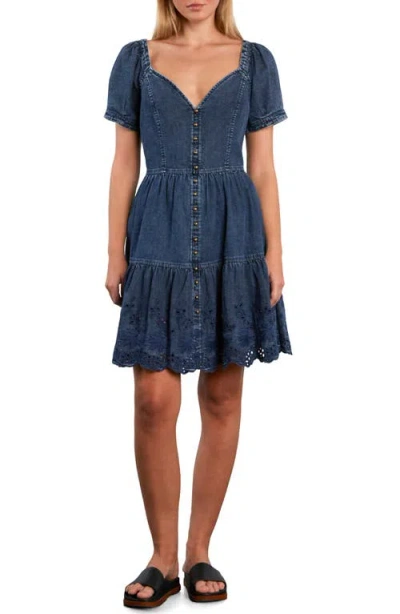 Wash Lab Denim Ruby Eyelet Tiered Denim Midi Dress In Blue