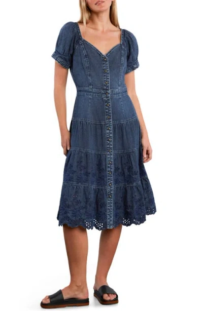 Wash Lab Denim Ruby Eyelet Tiered Denim Midi Dress In Blue