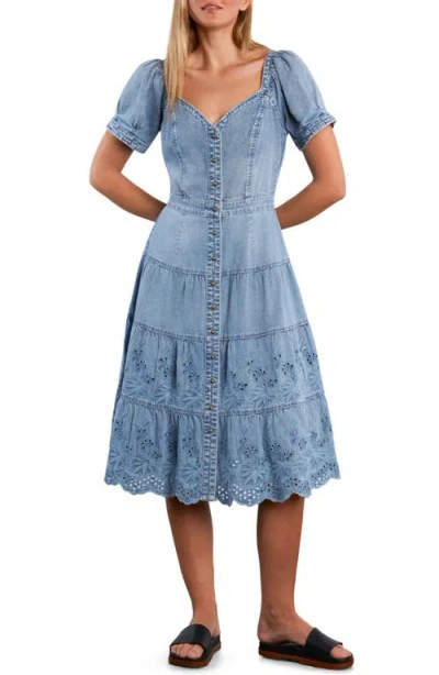 Wash Lab Denim Ruby Eyelet Tiered Denim Midi Dress In Blue
