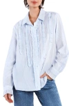 Wash Lab Denim Ruffle Stripe Tuxedo Shirt In Blue Stripes