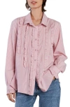 Wash Lab Denim Ruffle Stripe Tuxedo Shirt In Dusty Rose Stripes