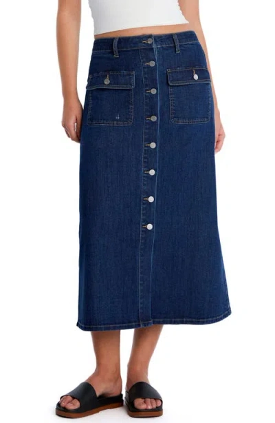 Wash Lab Denim Sailor Button Front Maxi Denim Skirt In Ahoy Blue