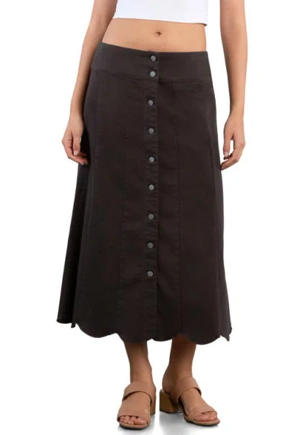 Wash Lab Denim Scallop Denim Midi Dress In Black